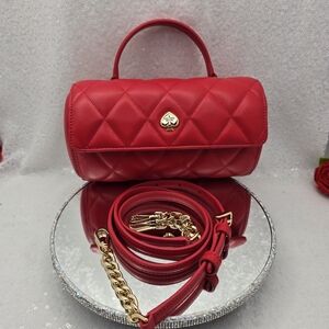 Kate Spade Heart Barrel Bag Quilted Red Smooth Leather Top Handle Crossbody